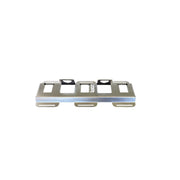 Empty 5-slot raw steel battery docking station for Milwaukee M18 and M12 batteries showing precision-cut mounting holes.
