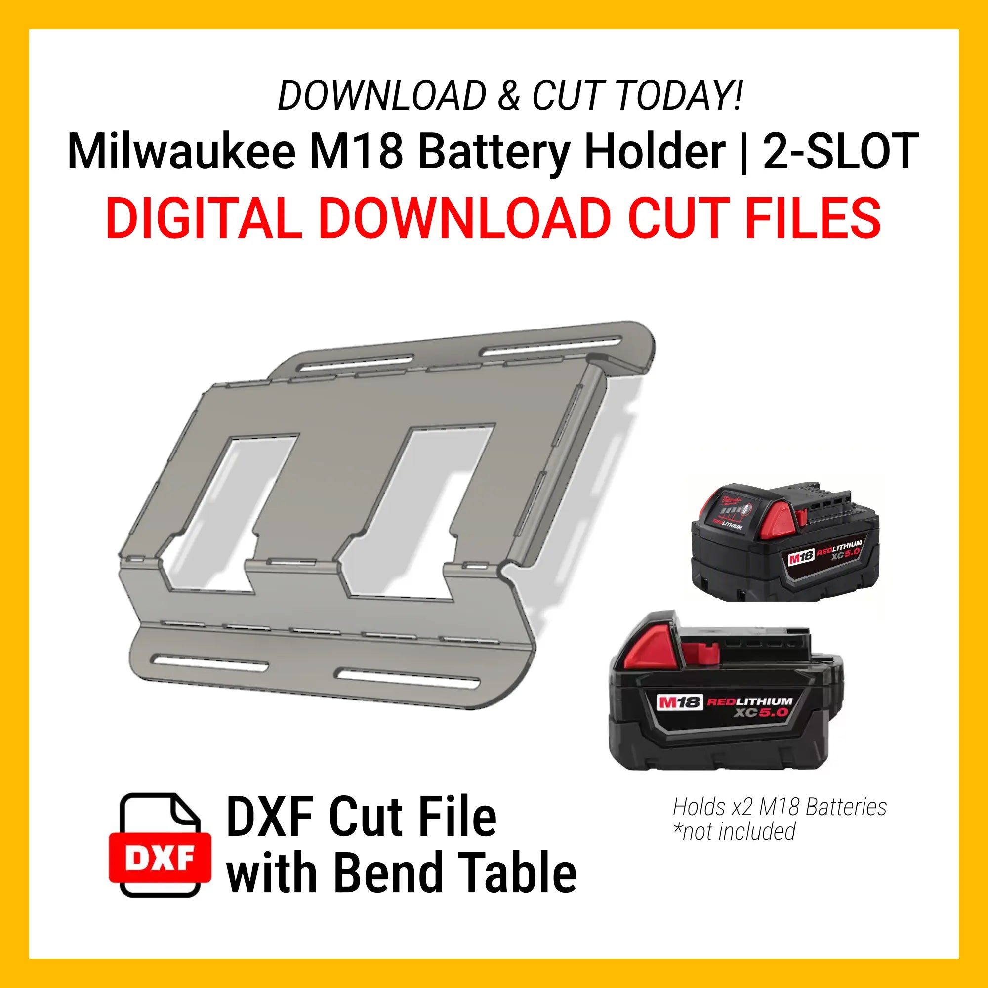 Milwaukee M18 2-Battery Holder DXF Files for CNC Cutting