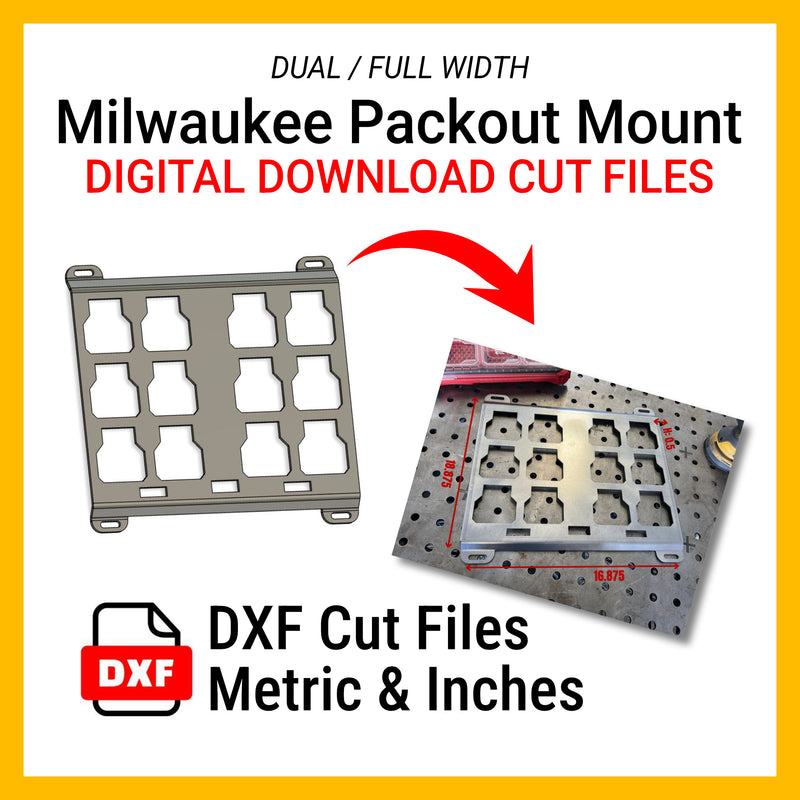 Archivos DXF para corte por plasma | Milwaukee Dual Packout, medidas en pulgadas y métricas