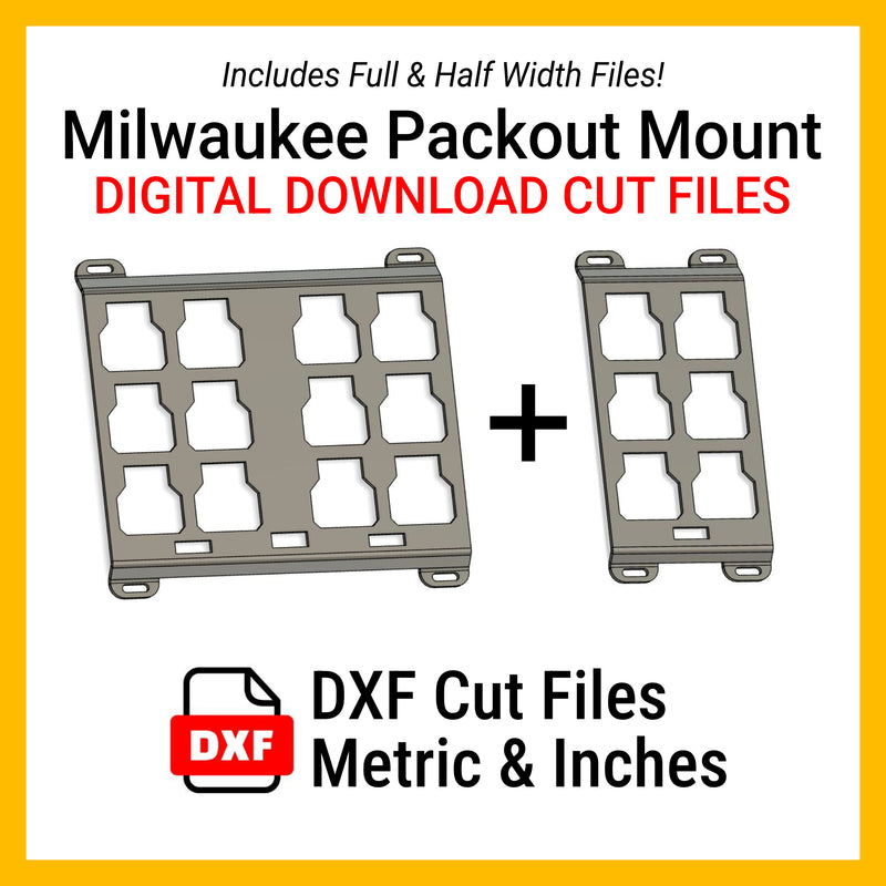 Archivos DXF para corte por plasma | Milwaukee Dual Packout, medidas en pulgadas y métricas