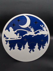 Santa & Reindeer Night Sky Art | 3D Dual-Layer Powder Coated Steel BOCO Custom LLC