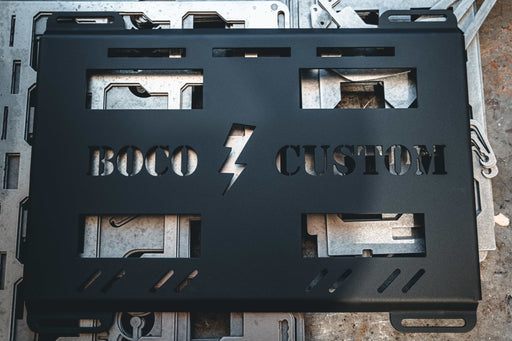 mounting plate for klein, powdercoat black with lightning bolt cut-out design