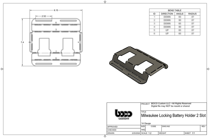 DXF Files for CNC Cutting | Milwaukee M18 2-Battery Holder