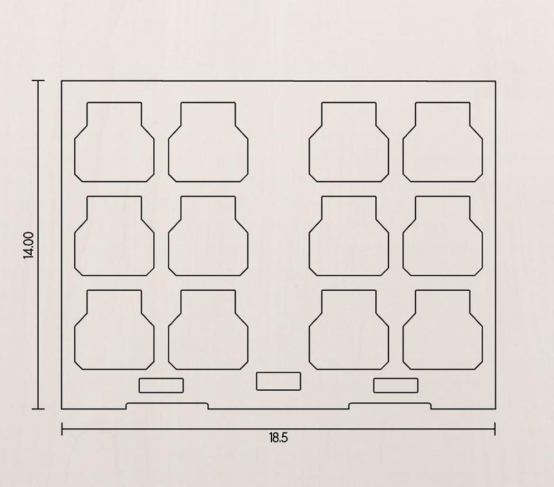 Technical drawing of a packaging layout with dimensions