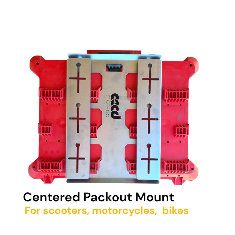 Metal Centered Packout Mount' for scooters, motorcycles, and bikes on a white background
