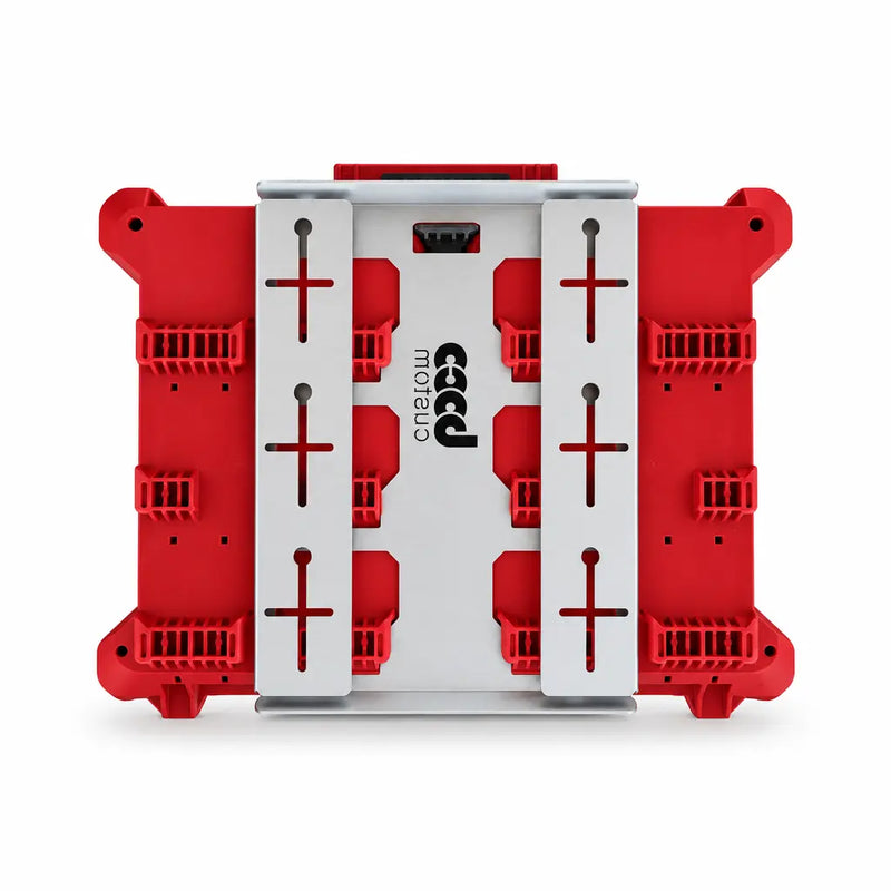 milwaukee packout full width toolbox on a narrow, low profile center only mounting plate