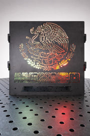 BOCO Custom LLC metal CNC file featuring the Mexico Coat of Arms and the word MEXICO, illuminated with red and green lights.