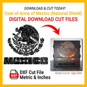 BOCO Custom LLC Mexico Coat of Arms DXF cut file for CNC machines. Includes MEXICO text.