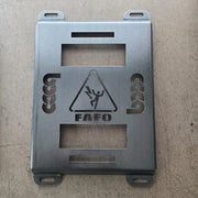 Raw hot rolled steel Klein MODbox half width mounting plate with FAFO graphic
