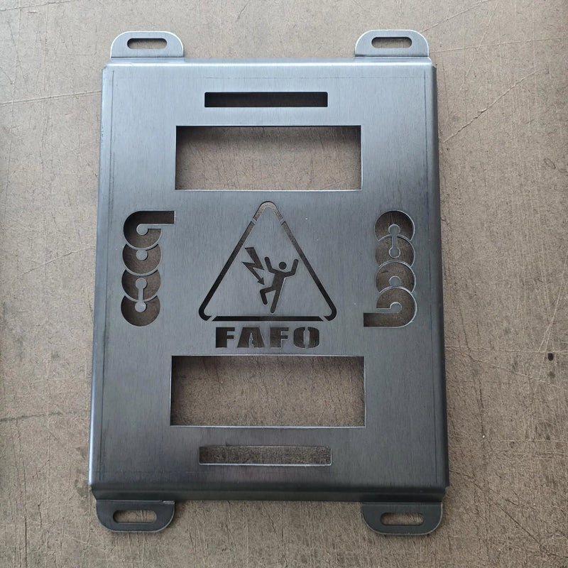 Raw hot rolled steel Klein MODbox half width mounting plate with FAFO graphic