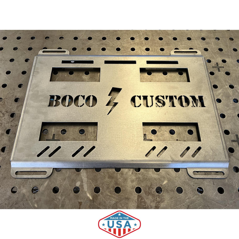 mounting plate for klein, raw steel with lightning bolt cut-out design