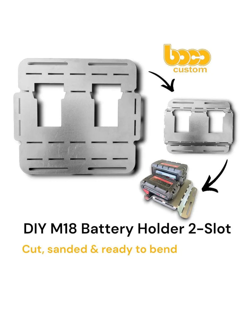 Bend At Home (DIY) Milwaukee M18 Battery Holder, 2-slot, Steel, USA Made BOCO Custom LLC