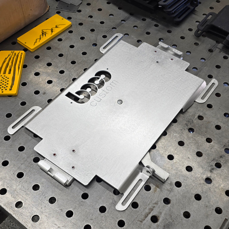 Precision-engineered DeWalt ToughSystem 2.0 mounting plate with 16-inch standard stud spacing for garage and trailer walls.