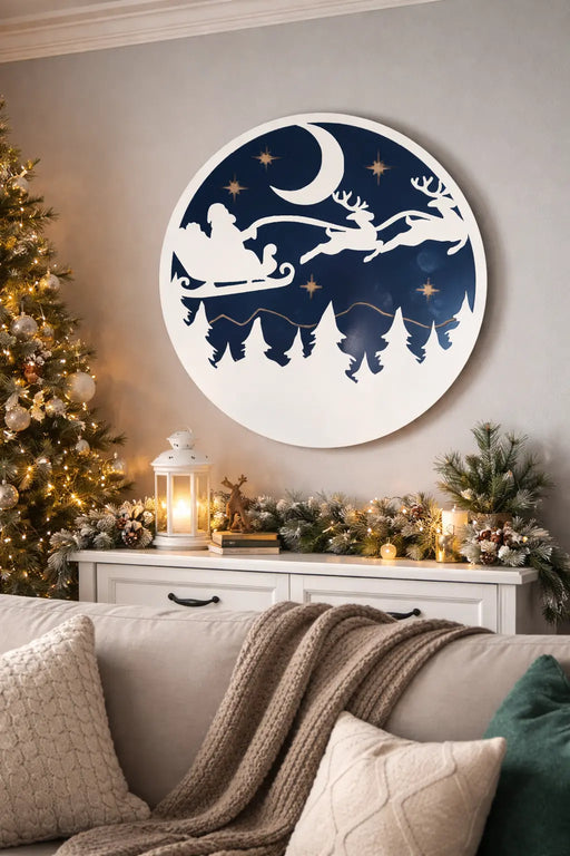 Santa & Reindeer Night Sky Art | 3D Dual-Layer Powder Coated Steel BOCO Custom LLC