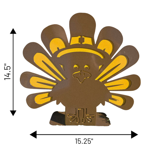Turkey Yard 11.75-inch Turkey yard art made of dual-layer 14-gauge steel with professional brown and yellow powder coat finish for Thanksgiving decor.Art BOCO Custom LLC