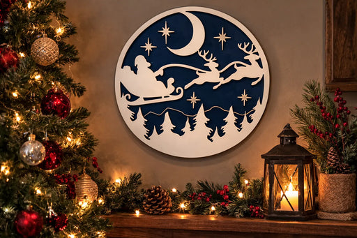 Santa & Reindeer Night Sky Art | 3D Dual-Layer Powder Coated Steel BOCO Custom LLC