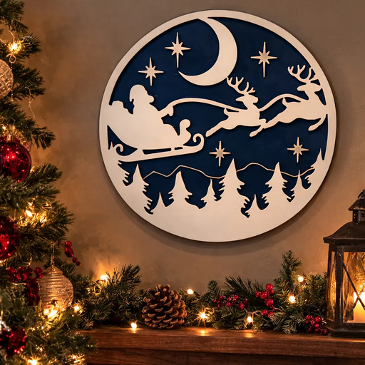 Santa & Reindeer Night Sky Art | 3D Dual-Layer Powder Coated Steel BOCO Custom LLC